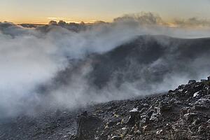 Haleakala crater with smoke