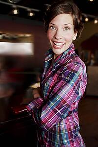 Side view of a woman smiling