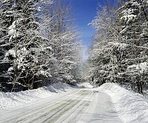 Rural road in winter, Eastern Townships, Quebec, Canada