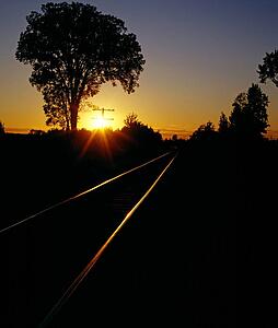 Train tracks at sundown
