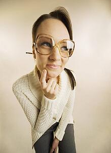 Wide-angle view of a woman wearing eyeglasses