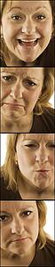 4 images of woman with varying faces