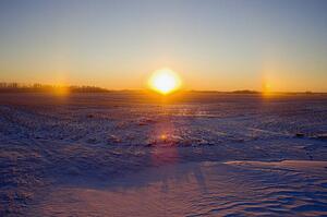 Early morning with snow covered land