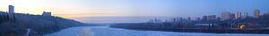 Panoramic of river in winter ice, Edmonton, Alberta 
