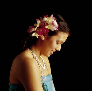 Hawaiian woman with flowers in her hair