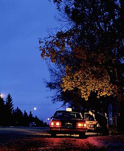 A taxi at night