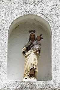 Virgin Mary and Christ child in a stone niche, Northern Spain