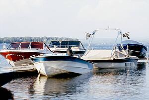 Boats parked at a dock