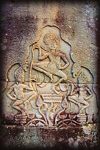 Bas-reliefs of Hindu myths at Bayon Temple of Angkor Thom, Angkor, Cambodia