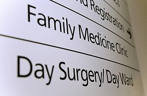 Close-up of sign in hospital