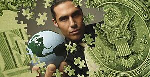Composite of a US dollar bill and a businessman