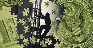 Composite of a US dollar bill and an industry worker
