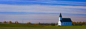 Traditional prairie steeple church in the morning 