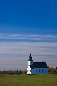 Traditional prairie steeple church in the morning 