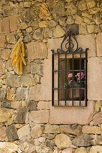 Stone wall with window, Cantabria, Northern Spain
