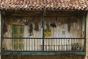 Derelict wooden balcony, Carmona, Cantabria, Northern Spain