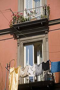 Laundry drying on the balcony, Via Della Stella, City of Naples, Italy 