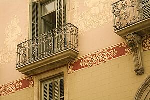 Building detail, La Rambla Street, City of Barcelona, Spain 