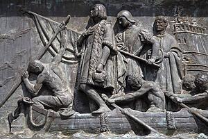 Columbus Monument detail, La Rambla Street, City of Barcelona, Spain 