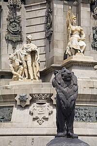 Columbus Monument detail, La Rambla Street, City of Barcelona, Spain 