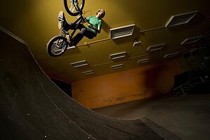 Man doing bicycle stunt