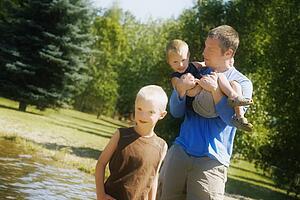 Front view of father playing with children