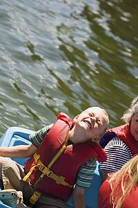 Overhead view of a boy boating