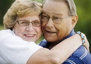 Portrait of senior couple hugging