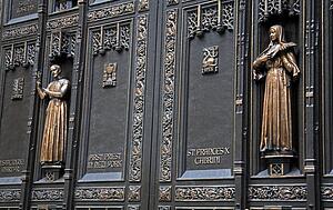 Detail of door at St. Patrick's Cathedral, Midtown Manhattan, New York City, New York, USA