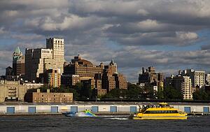 Water Taxi & Brooklyn Heights viewed from Lower Manhattan, New York City, New York, USA 