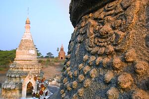 Stupa Temple carvings in Bagan, Myanmar, Burma