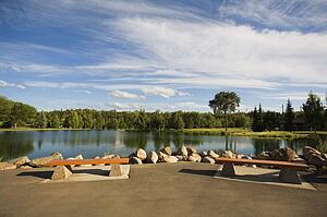 Seating area on the edge of a lake