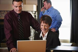 Business people meeting with computer