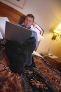 A businessman using a laptop