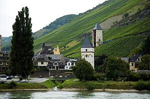 Historic church on the Rhine river, Germany