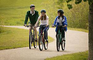 Friends cycling together