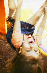 Upside down on a swing