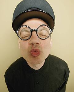 Man puckers up