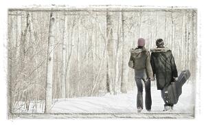 Couple walk with guitar