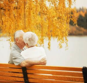 Couple share a kiss