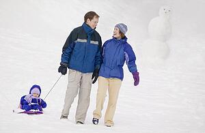 Family enjoying a walk in the snow