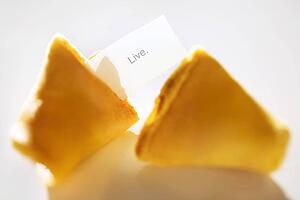 Fortune cookie that says "live"