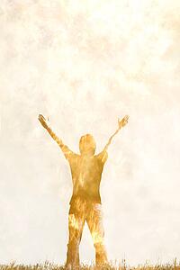 Artistic rendition of person with arms raised