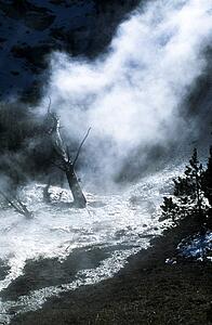 Steam rising from a river in Yellowstone National Park, Wyoming, USA