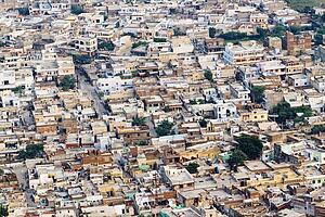 Aerial view of houses, Jaipur, Rajasthan, India
