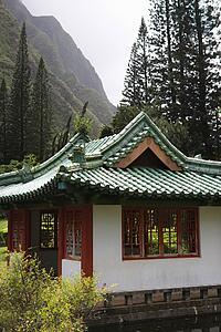 Shot of a pagoda in Iao Valley State Park in Maui, Hawaii.