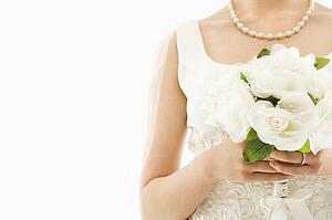 Close up shot of bride holding bouquet