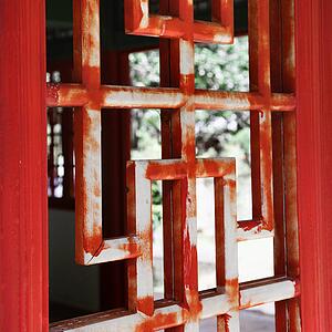 Close up shot of a window from a Pagoda in Iao Valley State Park in Maui, Hawaii.