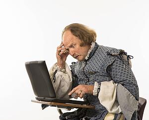 William Shakespeare with laptop 