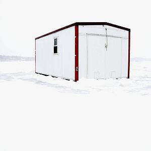 Fish house on frozen Lake Green in Minnesota.